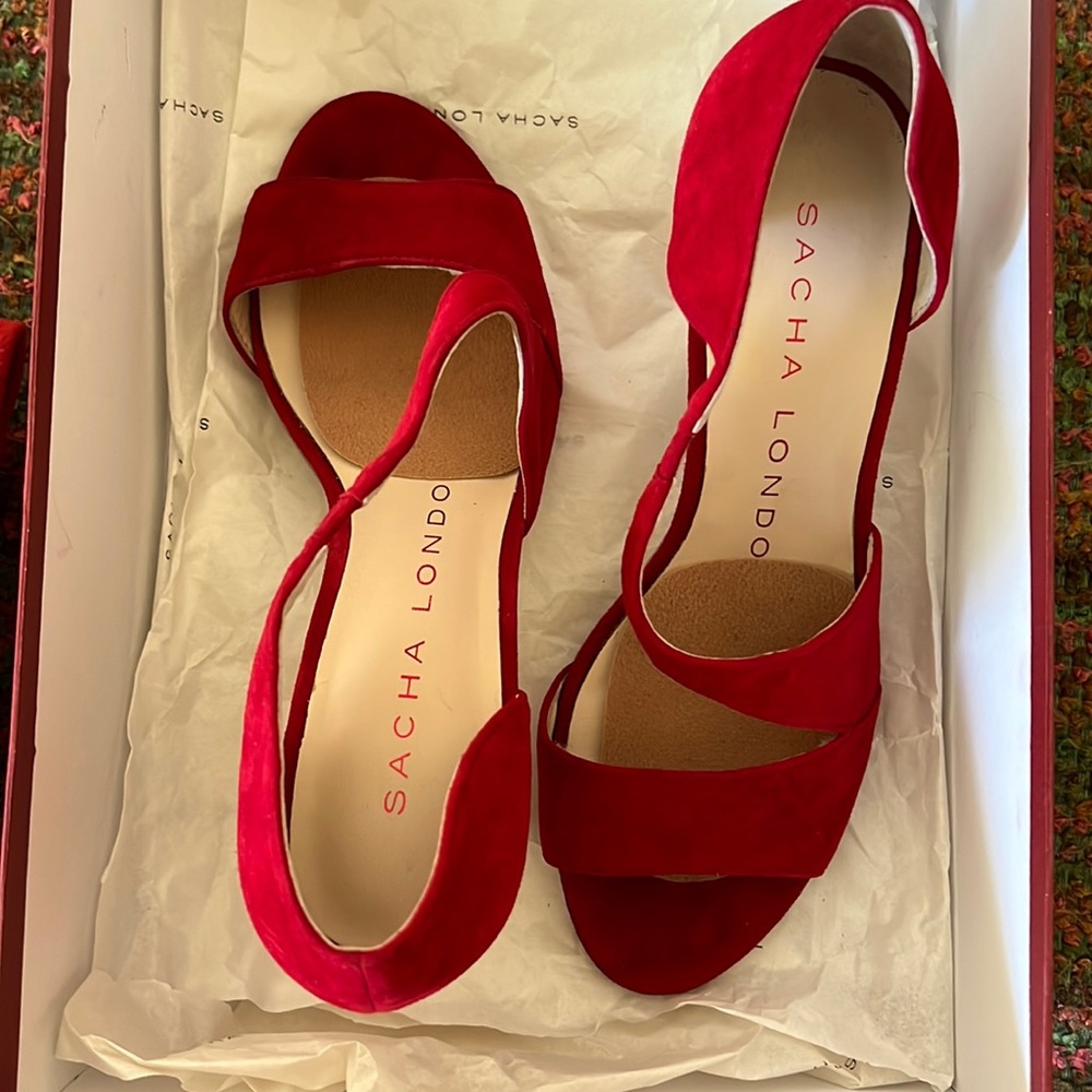 Sacha London Suede open toed pumps.